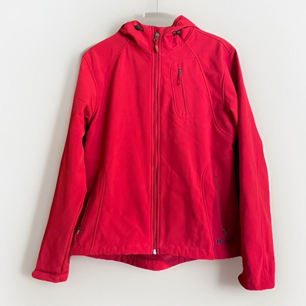 Double Diamond Women’s Red Softshell Jacket M Fleece Lined Hooded Windproof